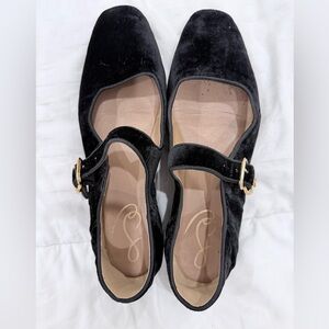 Sam Edelman Black Velvet Mary Jane Flats with Gold Buckles